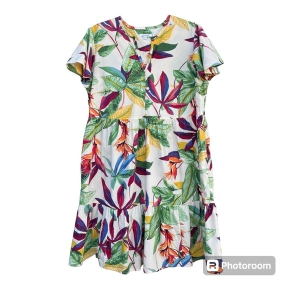 Chicos Tiered Botanical Tropical Pattern Women’s Summer Dress - Picture 1 of 11